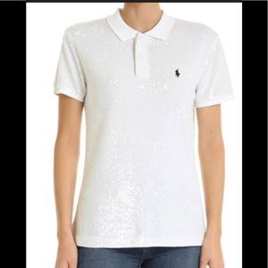 Ralph Lauren sequin polo shirt with navy signature detailing. NWT Size XL.